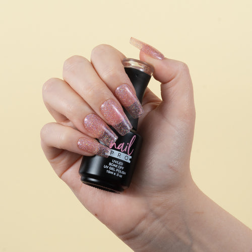 NAIL PRO Esmalte Permanente X132 (ex195) Rosa traslúcido micro glitter