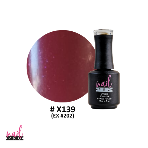 NAIL PRO Esmalte Permanente X139 (ex202) Burdeo con Micro glitter