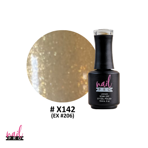 NAIL PRO Esmalte Permanente X142 (ex206) Dorado perlado micro glitter