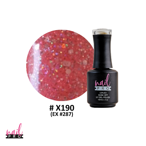 NAIL PRO Esmalte Permanente X190 (ex287) Rosado anaranjado con glitter
