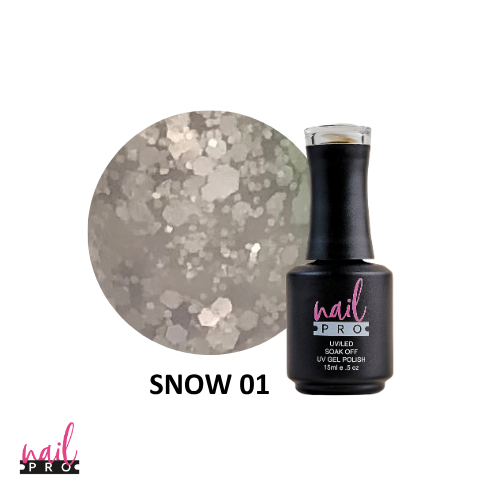 NAIL PRO Esmalte Permanente SNOW01 Esmalte transparente con glitter blanco