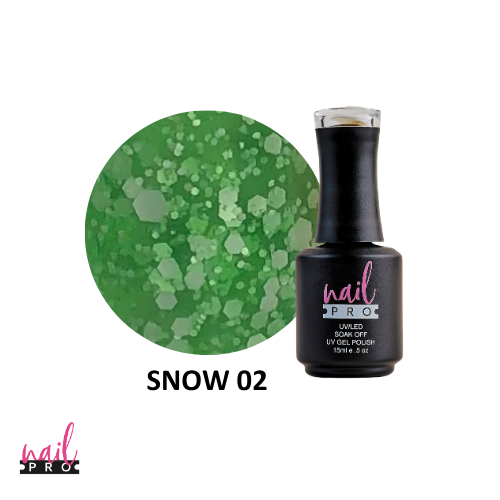 NAIL PRO Esmalte Permanente SNOW02 Esmalte transparente con glitter Verde
