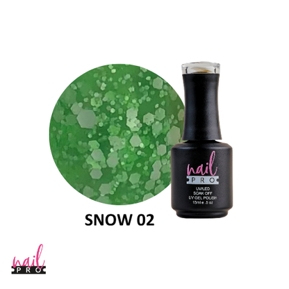 NAIL PRO Esmalte Permanente SNOW02 Esmalte transparente con glitter Verde