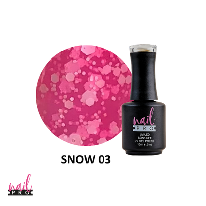 NAIL PRO Esmalte Permanente SNOW03 Esmalte transparente con glitter Rosado