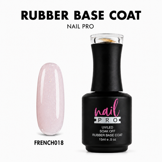 NAIL PRO Base Rubber 15 ml FRENCH018 Tráslucido Pink con glitter
