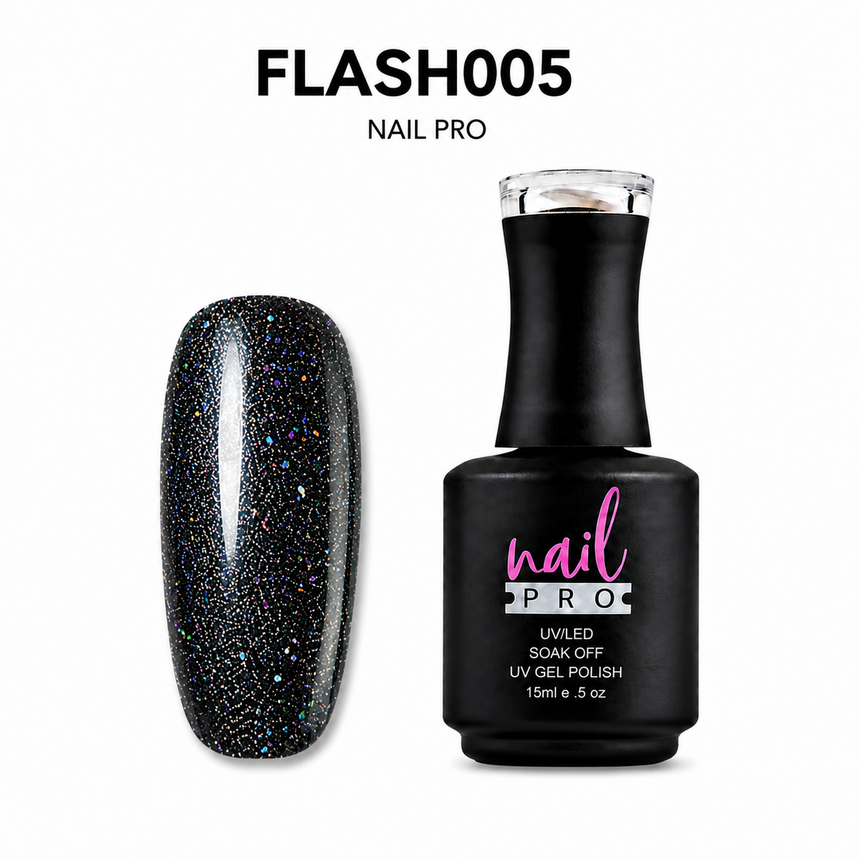 NAIL PRO Esmalte Permanente FLASH 005 REFLECTANTE Negro