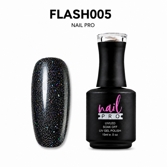 NAIL PRO Esmalte Permanente FLASH 005 REFLECTANTE Negro