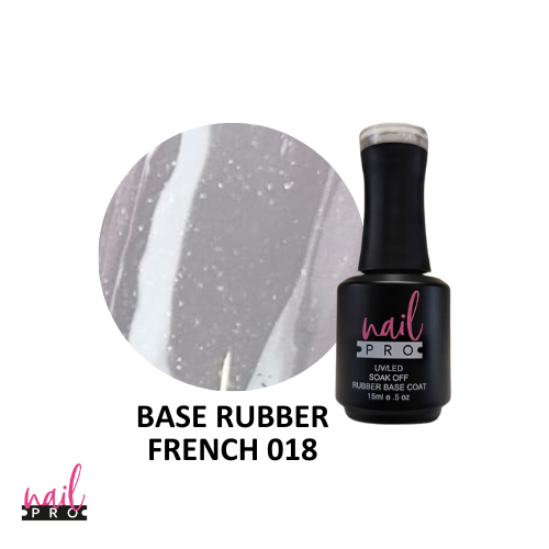 NAIL PRO Base Rubber 15 ml FRENCH 018 Tráslucido Pink con glitter