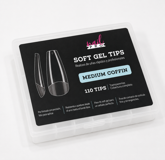 Nail Pro Tips Soft Gel Medium Coffin 110u — Pre-Limados