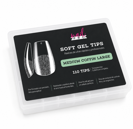Nail Pro Tips Soft Gel Medium Coffin Large 110u — Pre-Limados
