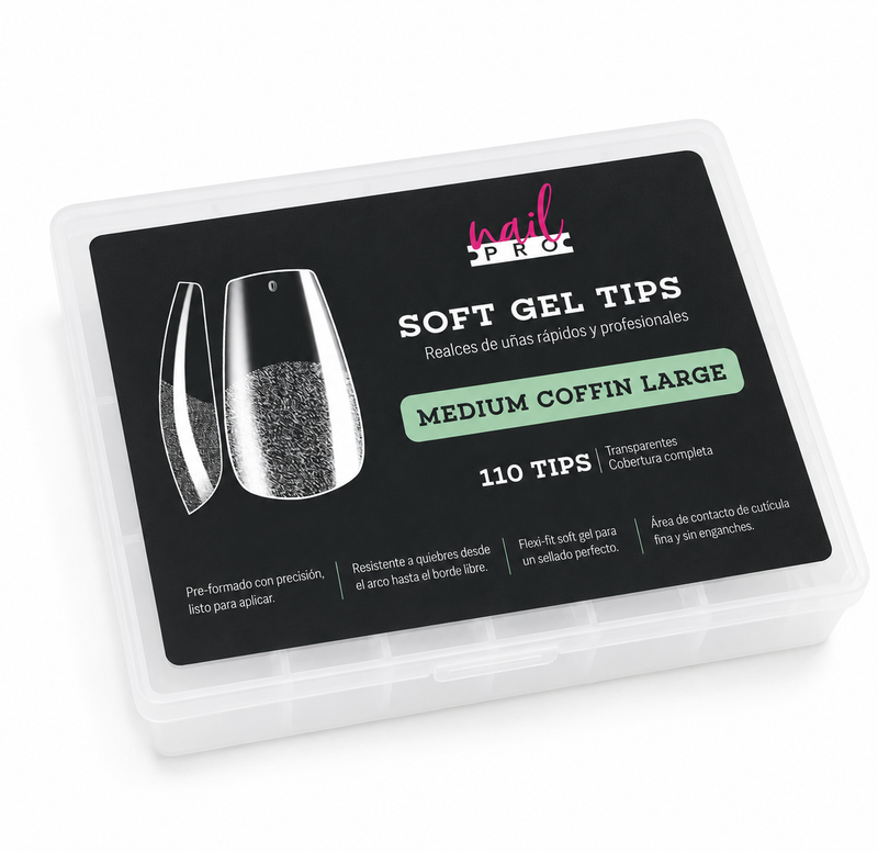 Nail Pro Tips Soft Gel Medium Coffin Large 110u — Pre-Limados
