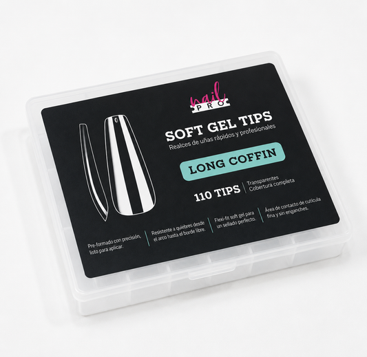 Nail Pro Tips Soft Gel Long Coffin 110u — Pre-Limados