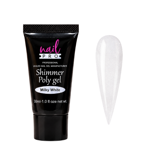 Nail Pro Polygel Shimmer Milky White — Acrigel para Extensiones