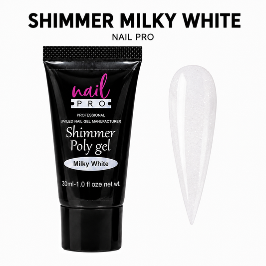 Nail Pro Polygel Shimmer Milky White — Acrigel para Extensiones