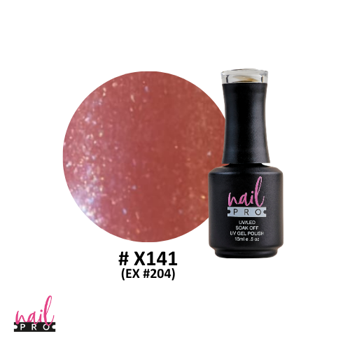 NAIL PRO Esmalte Permanente X141 (EX204) Café anaranjado con micro glitter