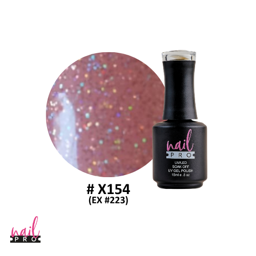 NAIL PRO Esmalte Permanente X154 (ex223) Rosado pastel micro glitter
