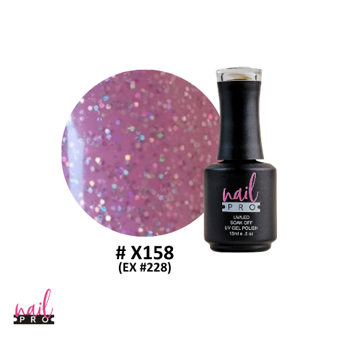 NAIL PRO Esmalte Permanente X158 (ex228) Rosado pastel con micro glitter