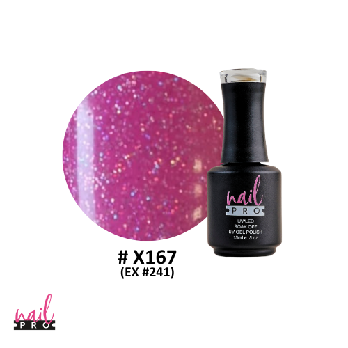 NAIL PRO Esmalte Permanente X167 (ex241) Fucsia Pastel Con micro glitter