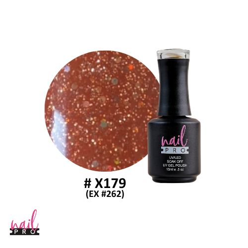 NAIL PRO Esmalte Permanente X179 (ex262) Café anaranjado con glitter