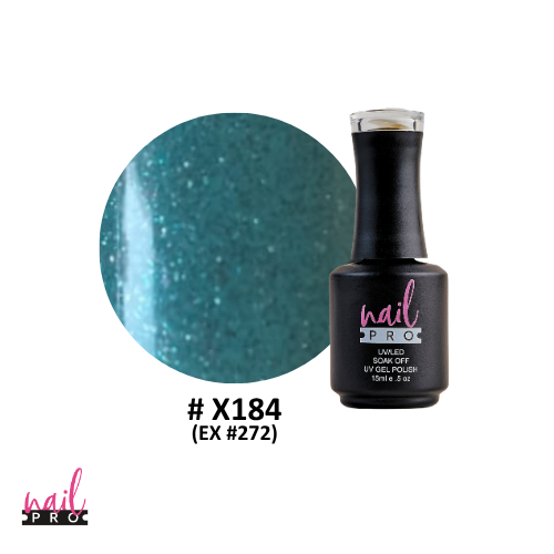 NAIL PRO Esmalte Permanente X184 (ex272) Verde Turquesa microglitter