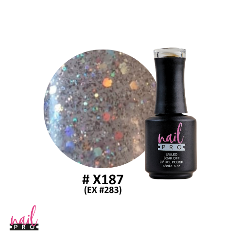 NAIL PRO Esmalte Permanente X187 (ex283) Gris glitter holo