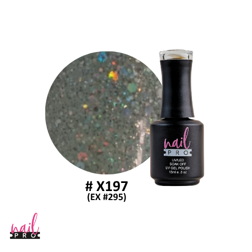 NAIL PRO Esmalte Permanente X197 (ex295) Plateado verdoso con glitter holo