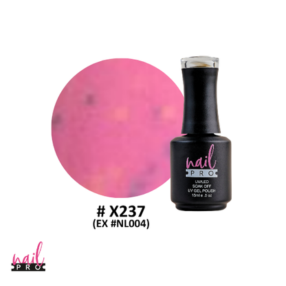 NAIL PRO Esmalte Permanente X237 (exNL004) Rosado con manchitas amarillo y celeste