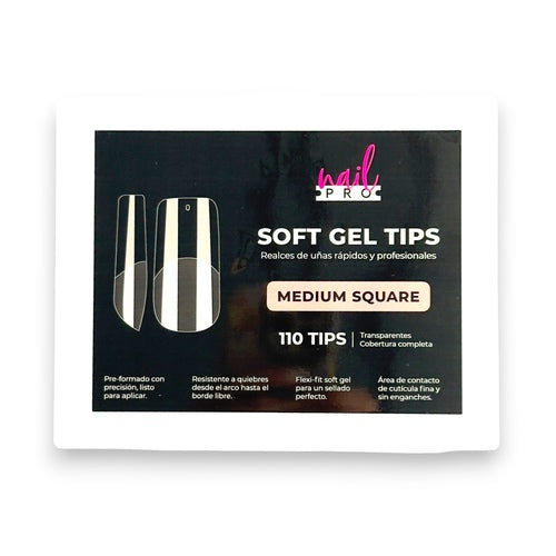 NAIL PRO TIPS SOFT GEL MEDIUM SQUARE 110 PCS (PRE-LIMADOS)