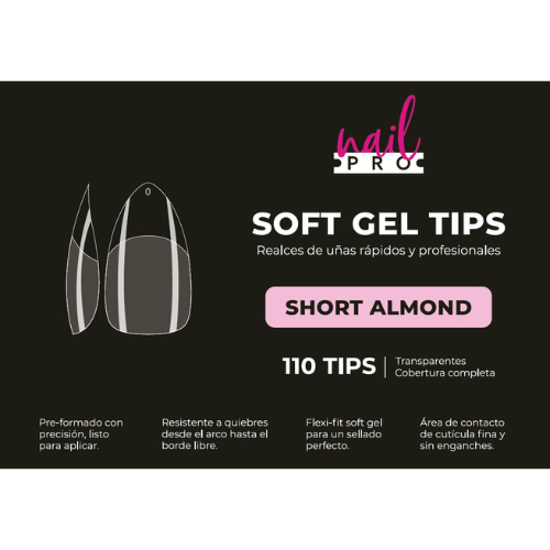 NAIL PRO TIPS SOFT GEL SHORT ALMOND 110 PCS (PRE-LIMADOS)