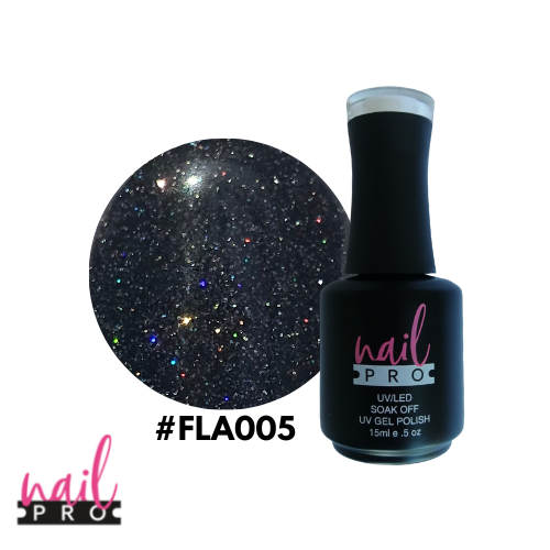 NAIL PRO Esmalte Permanente FLASH 005 REFLECTANTE Negro