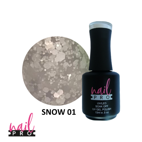 NAIL PRO Esmalte Permanente SNOW01 Esmalte transparente con glitter blanco