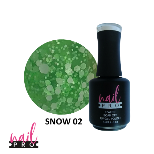 NAIL PRO Esmalte Permanente SNOW02 Esmalte transparente con glitter Verde