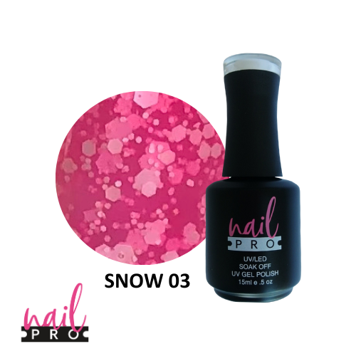 NAIL PRO Esmalte Permanente SNOW03 Esmalte transparente con glitter Rosado