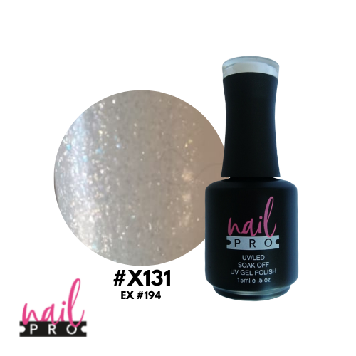 NAIL PRO Esmalte Permanente X131 (ex194) Traslúcido micro glitter tornasol