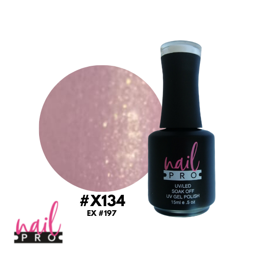 NAIL PRO Esmalte Permanente X134 (ex197) Rosado pastel micro glitter