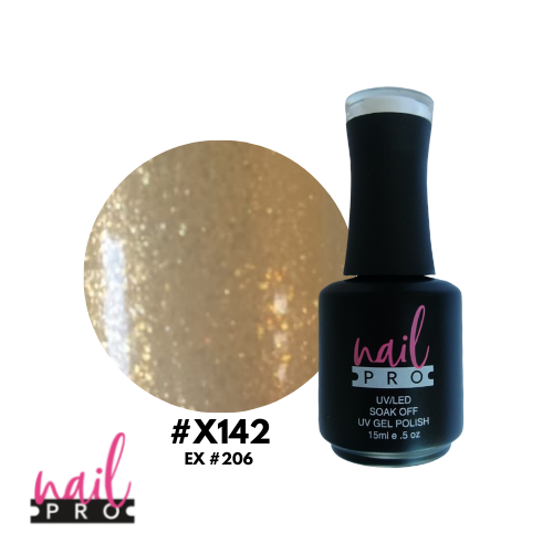 NAIL PRO Esmalte Permanente X142 (ex206) Dorado perlado micro glitter