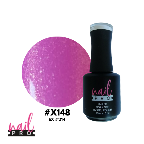 NAIL PRO Esmalte Permanente X148 (ex214) Fucsia lila micro glitter