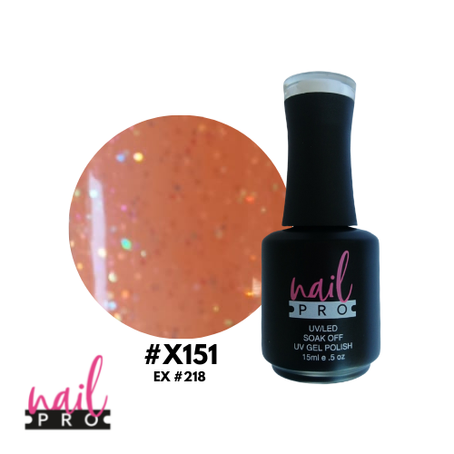 NAIL PRO Esmalte Permanente X151 (ex218) Naranjo Glitter Multicolor