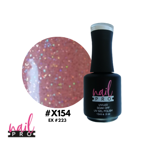 NAIL PRO Esmalte Permanente X154 (ex223) Rosado pastel micro glitter