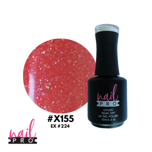 NAIL PRO Esmalte Permanente X155 (ex224) Rojo anaranjado micro glitter