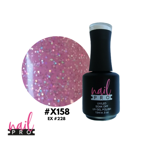 NAIL PRO Esmalte Permanente X158 (ex228) Rosado pastel con micro glitter