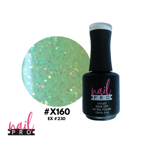 NAIL PRO Esmalte Permanente X160 (ex230) Verde pastel Glitter