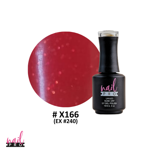 NAIL PRO Esmalte Permanente X166 (ex240) Rojo micro glitter
