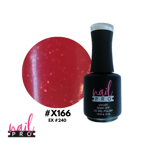 NAIL PRO Esmalte Permanente X166 (ex240) Rojo micro glitter
