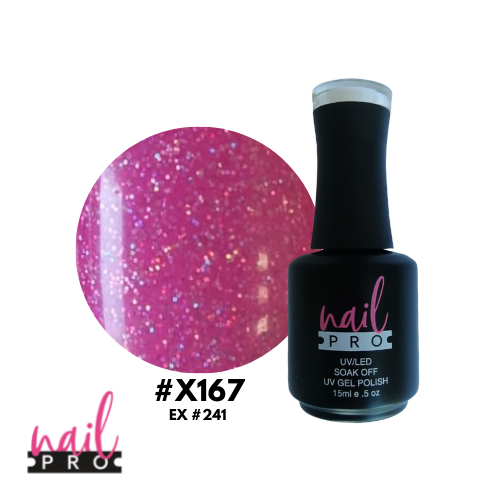 NAIL PRO Esmalte Permanente X167 (ex241) Fucsia Pastel Con micro glitter