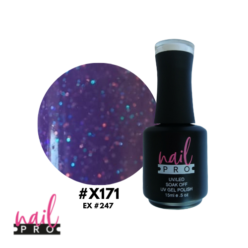 NAIL PRO Esmalte Permanente X171 (ex247) Morado con micro glitter