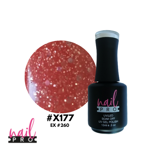 NAIL PRO Esmalte Permanente X177 (EX260) Naranjo Cafe con Glitter