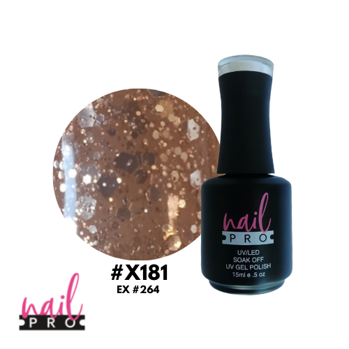 NAIL PRO Esmalte Permanente X181 (ex264) Glitter dorado