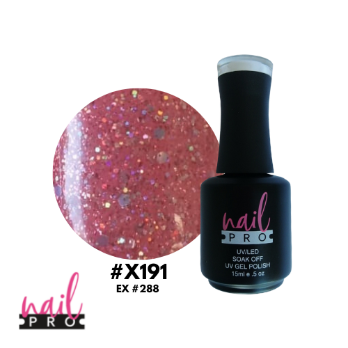 NAIL PRO Esmalte Permanente X191 (ex288) Rosado Glitter holo