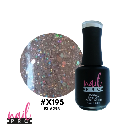 NAIL PRO Esmalte Permanente X195 (ex293) Plateado con glitter holo